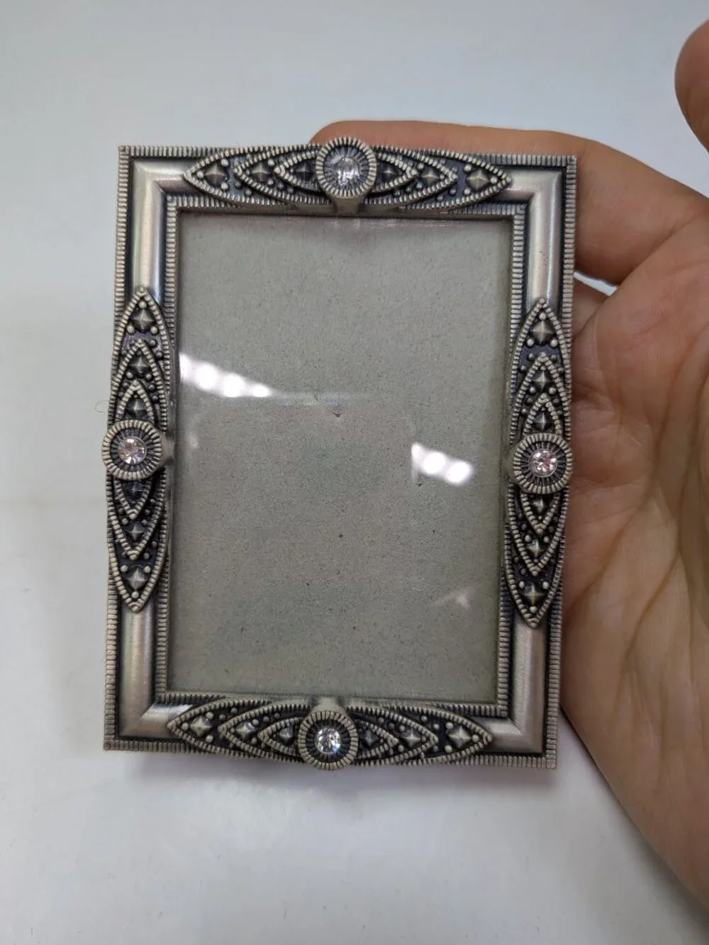 VTG Burnes of Boston Jeweled Mini Picture Frames Trio Pewter Tone Set of 3